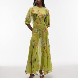 ASOS DESIGN sheer seam detail maxi tea dress in green vintage floral